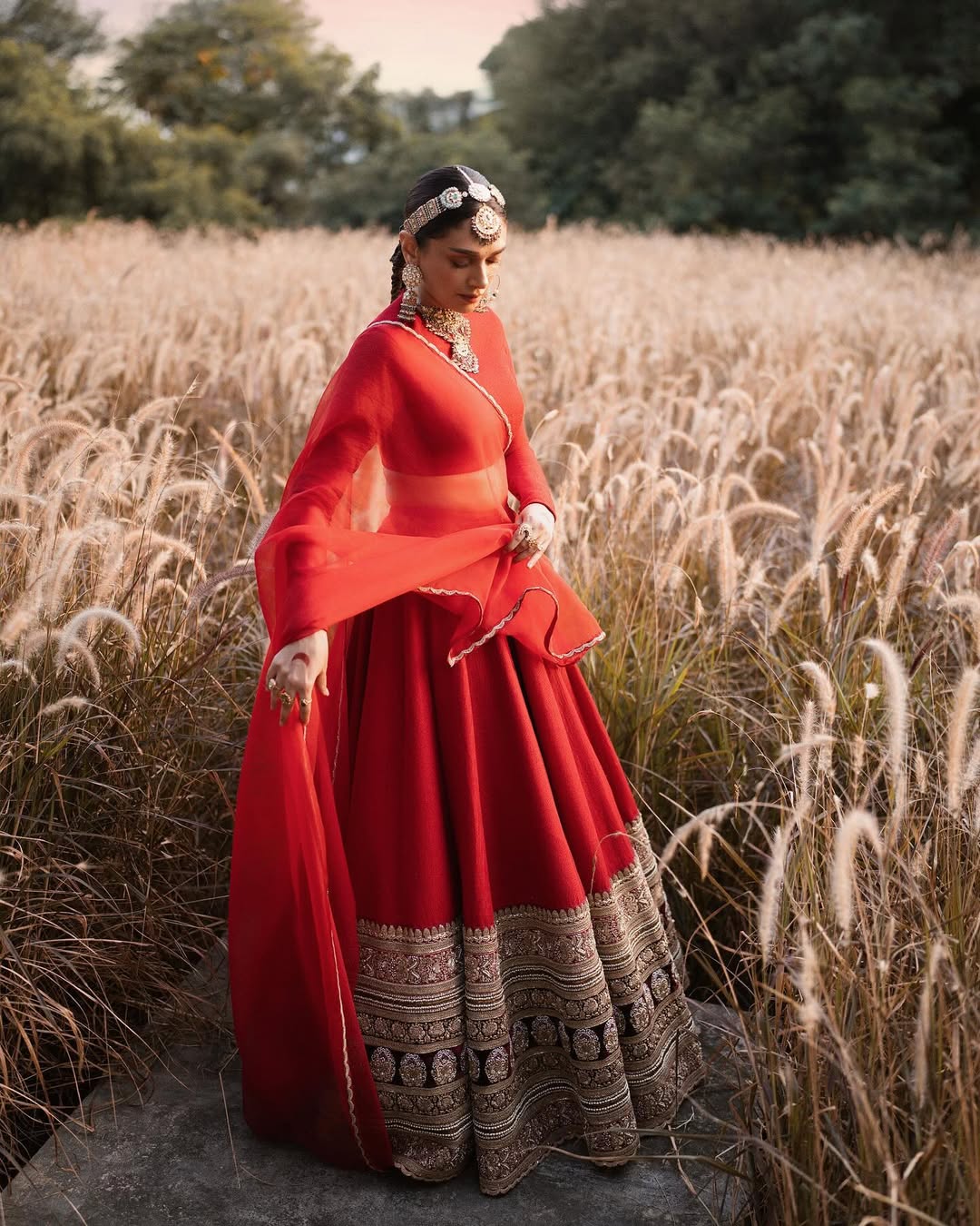 Red embroidered lehenga